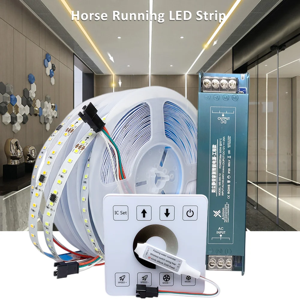 

10m/Roll WS2811 Horse Running Race LED Strip DC24V 2835SMD 120Leds/m Running Water Flowing Light With Touch Panel Controller
