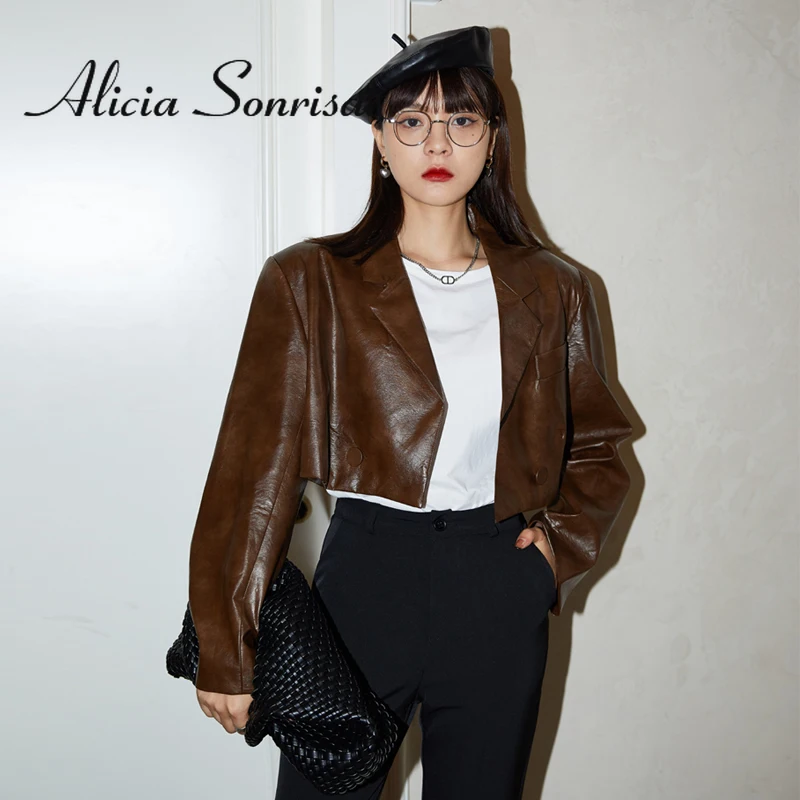 

Short PU Leather Coat Women's 2022 Spring Autumn New Loose Small Suit Jacket Fashion Motorcycle Leisure Handsome Biker Coat