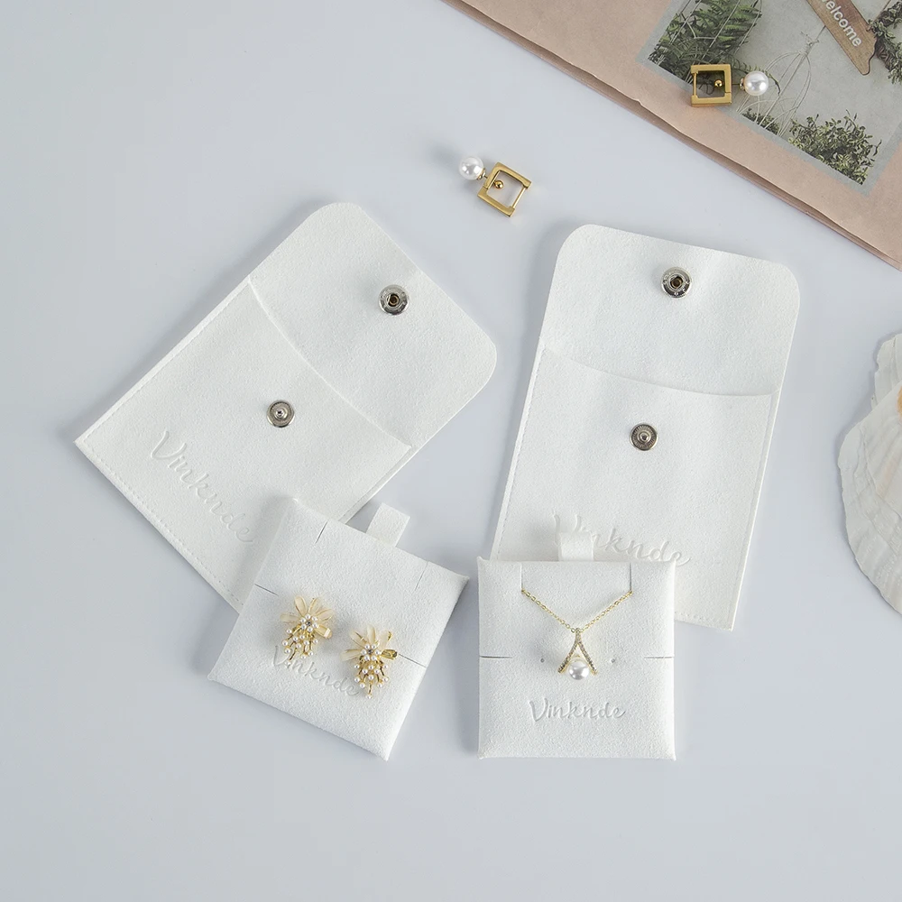 Custom Logo Bulk Snap Ivory Suede Jewelry Earring Pouch With insert Pad Cards Microfiber Jewellry Necklace Earring Pouches Bags