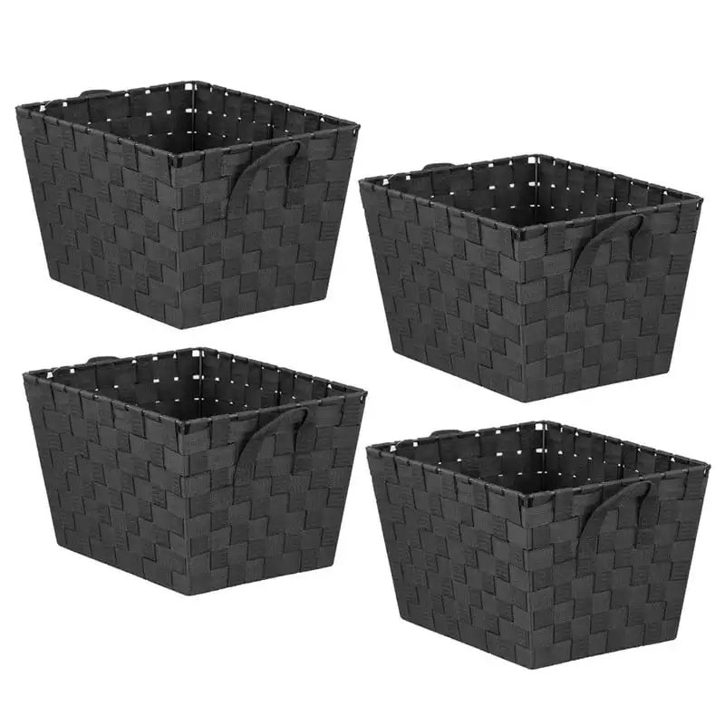 

Polyester Woven Strap Storage Bin With Handles, Black (4 Pack) Cesto de lixo Outdoor garbage can gallon trash can Kitchen garba