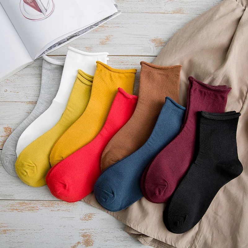 

New Color Harajuku Retro Cotton Socks Winter Comfortable Soft Women Lady In Tube Japanese Style Simple Design Cute Hosiery