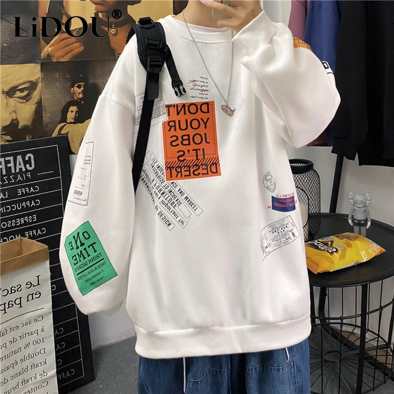 

Autumn Winter Casual Hip Hop Letter Sweatshirts Man Long Sleeve All-match Hoodies Homme Harajuku Loose Print Top Male Clothes