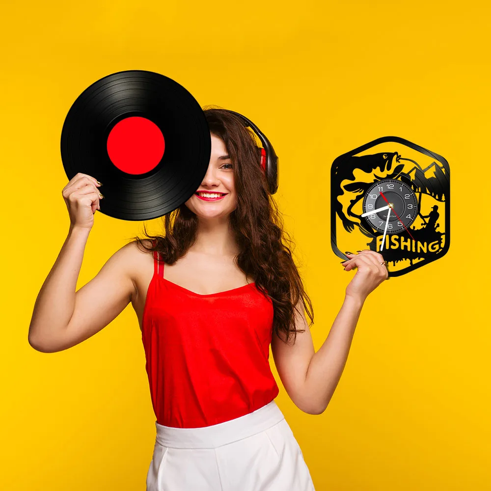 Рыбак домашний декор бесшумные кварцевые настенные часы для рыбалки виниловые