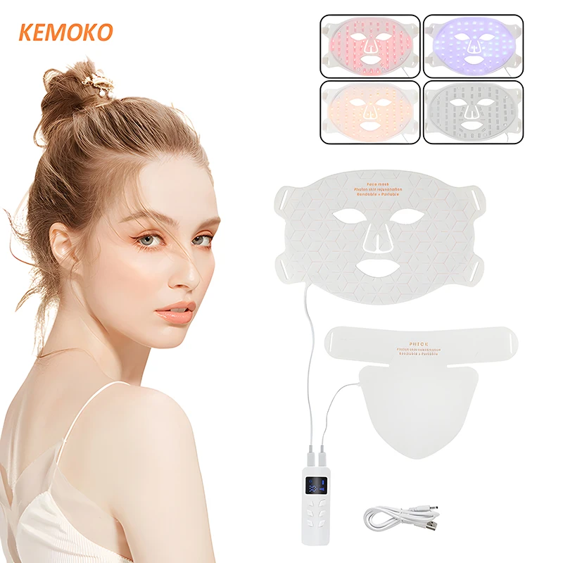 

4 Color Silicone Face Neck LED Mask Red Led Light Therapy Infrared Flexible Therapy Anti Aging Advanced Rejuvenation 3D Led Mask