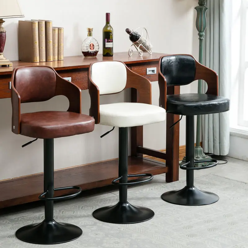 

барный стул Solid Wood Bar Stools Home Retro Back Lift Rotary High Front Desk Cashier Bar Chair Counter Stool banquetas altas
