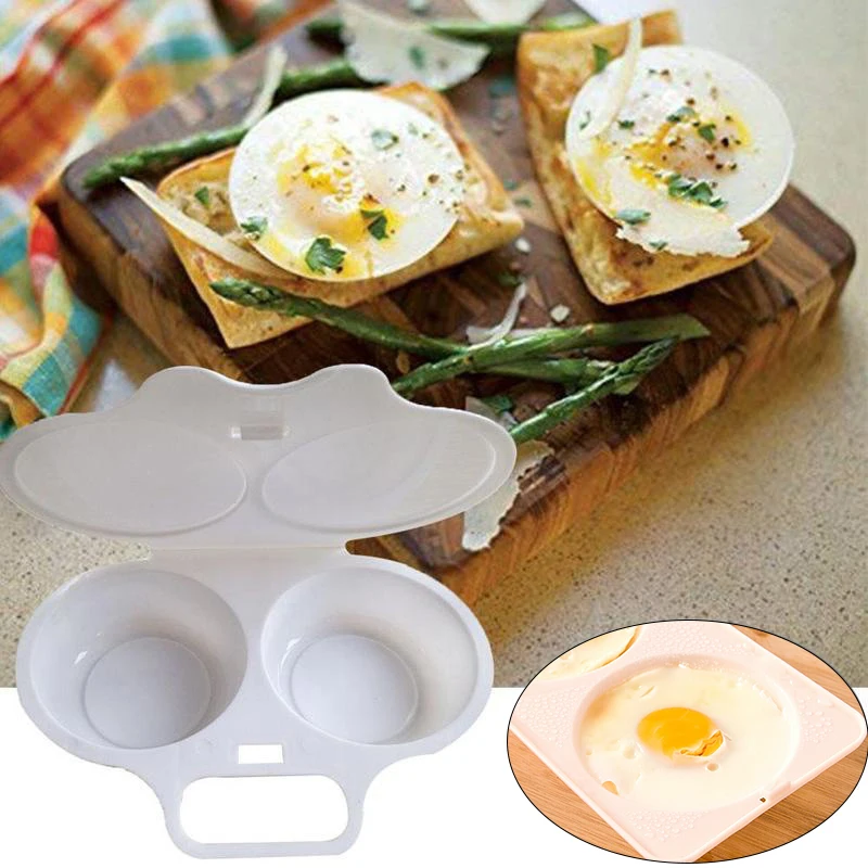Molde de cocina de forma redonda, utensilio para cocinar huevos fritos, escalfador, 2 huevos, horno microondas, sin manchas