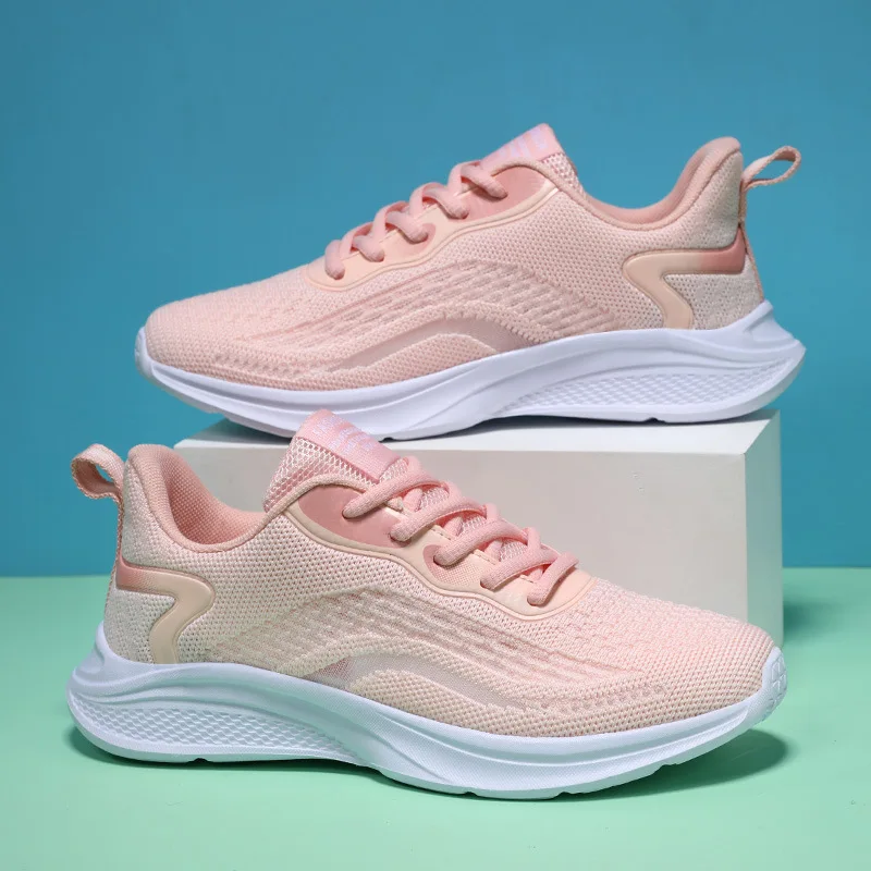 Flat Ladies Shoes 2023 New Sneakers Women Shoes Breathable Walking Mesh Flat Shoes Comfortable Mesh Lace-Up Ladies Sport Shoes