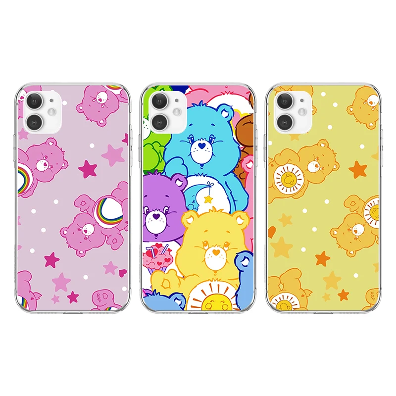 

Cute Cartoon Rainbow Bear Doll Phone Cases Transparent for Apple Iphone 13 12 11 Pro Max Mini XS XR 8 7 6 6SPlus X SE TPU Cover