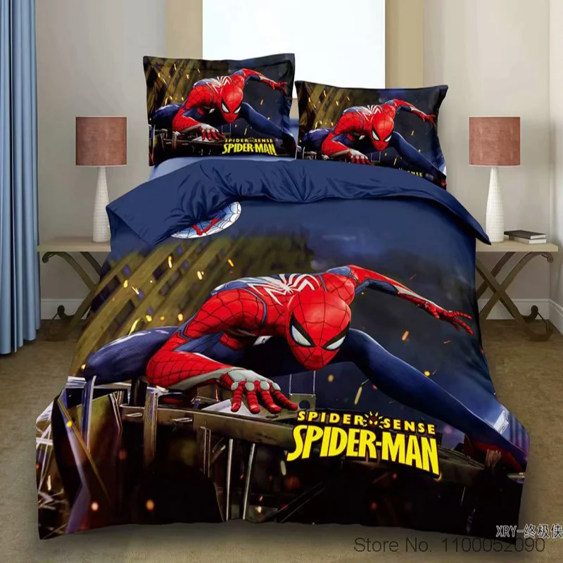 

Disney Avengers Cartoon Spiderman Cover Bedding Set Boys Duvet Girls The Set Bed Linen Bedclothes Student Dormitory Beds