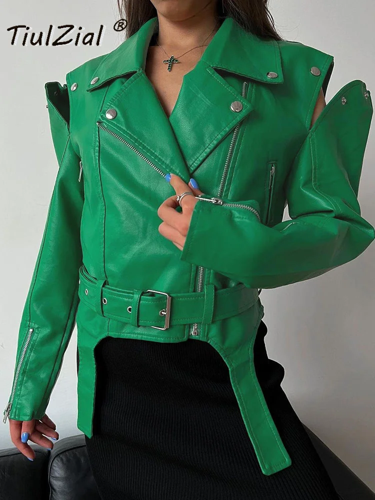 

Укороченная куртка TiulZial из искусственной кожи, винтажная Женская одежда, новинка 2022, осенняя уличная одежда из искусственной кожи, мотоцикл...