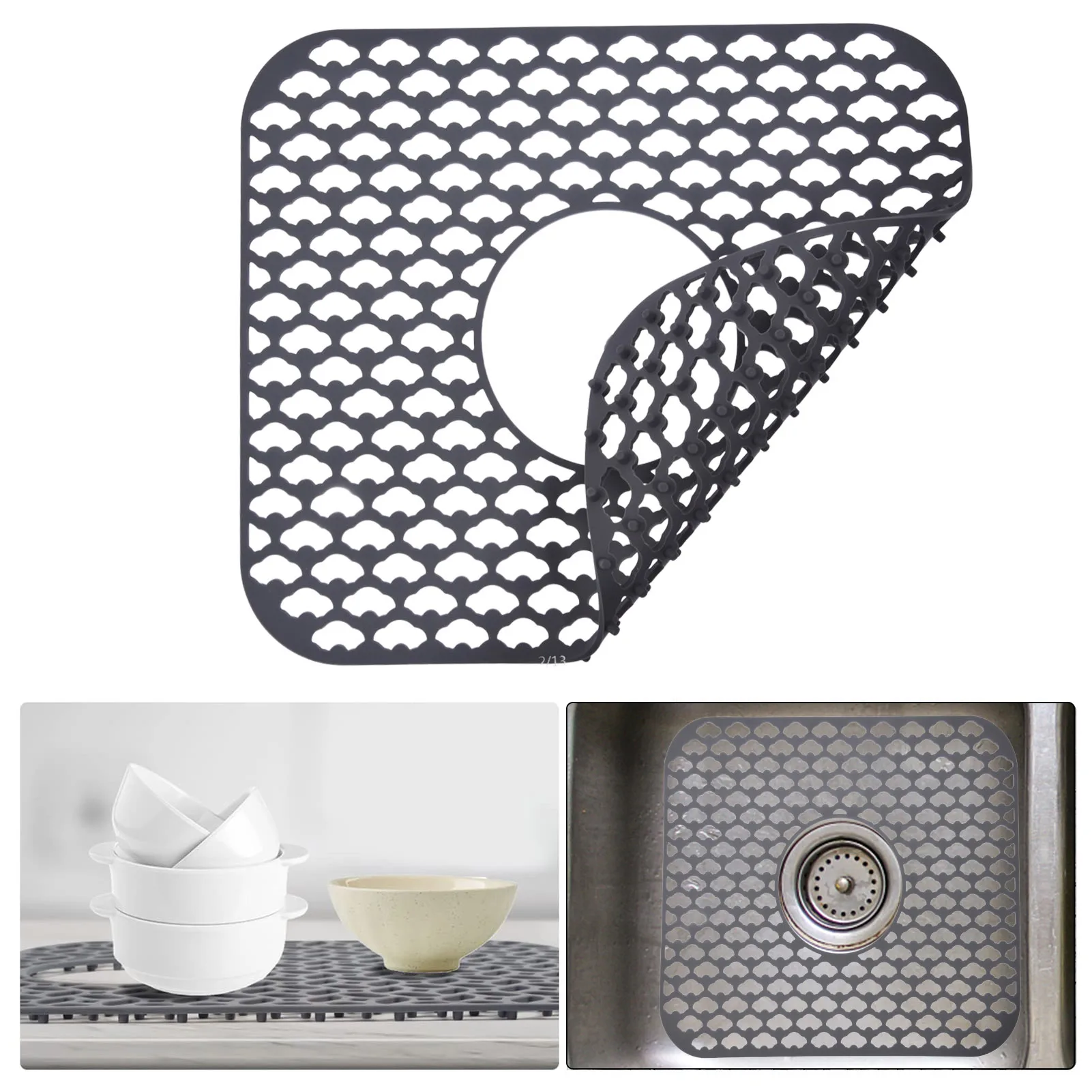 Silicone Sink Mat with Raised & Solid Bottom Feet Sink Protector Folding Grid Dish Drying Tableware Liner Heat Resistant