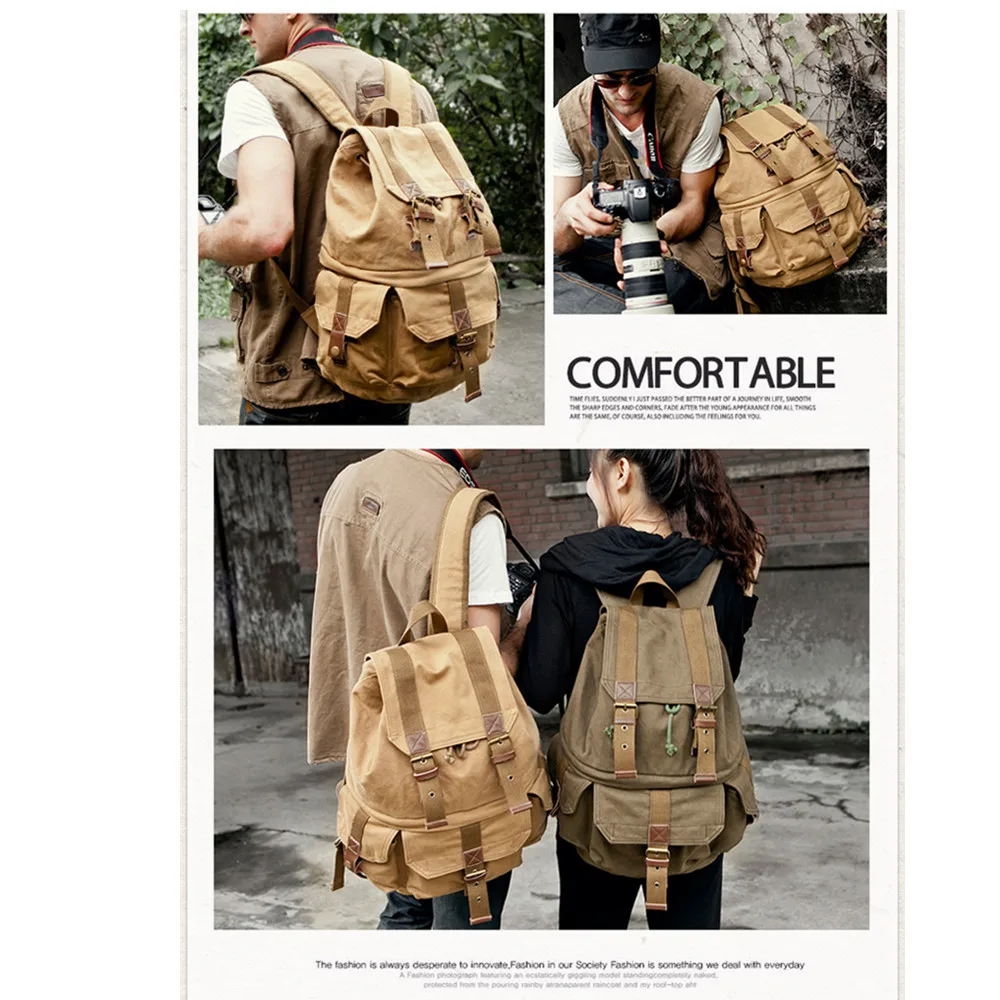 Mountaineering backpack, camera bag, multifunctional canvas outdoor travel waterproof leisure backpack SLR light photography bag