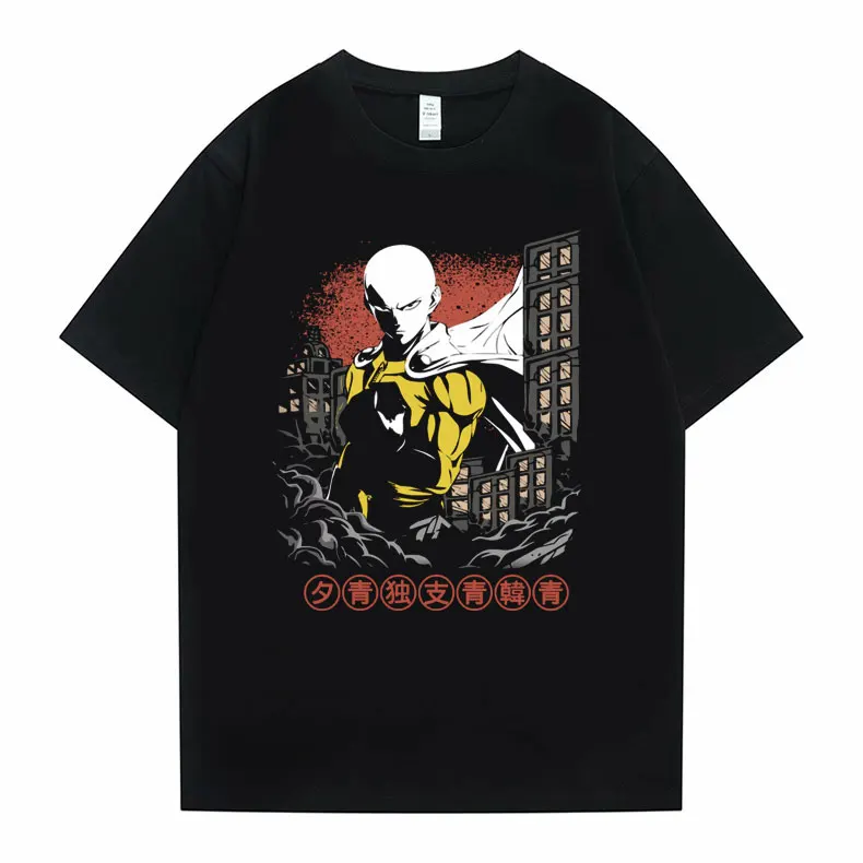 

Strongest Hero Saitama Sensei T Shirt Anime One Punch Man Print Tshirt Short Sleeve Funny Men Women Manga Cotton Oversized Tees