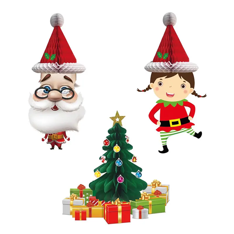 

Рождественская сотовая бумага, украшение в виде капли, креативное мультяшное Рождественское украшение, Санта-Клаус, дерево, шляпа, подвесно...