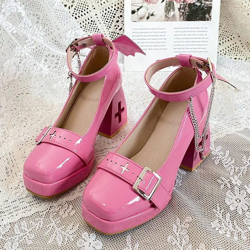 

2022 New Women's Shoes Fashion College Style T-buckle High-heeled Wedge Shoes Women's Lace-up Thick-soled Oxford Chunky Heels