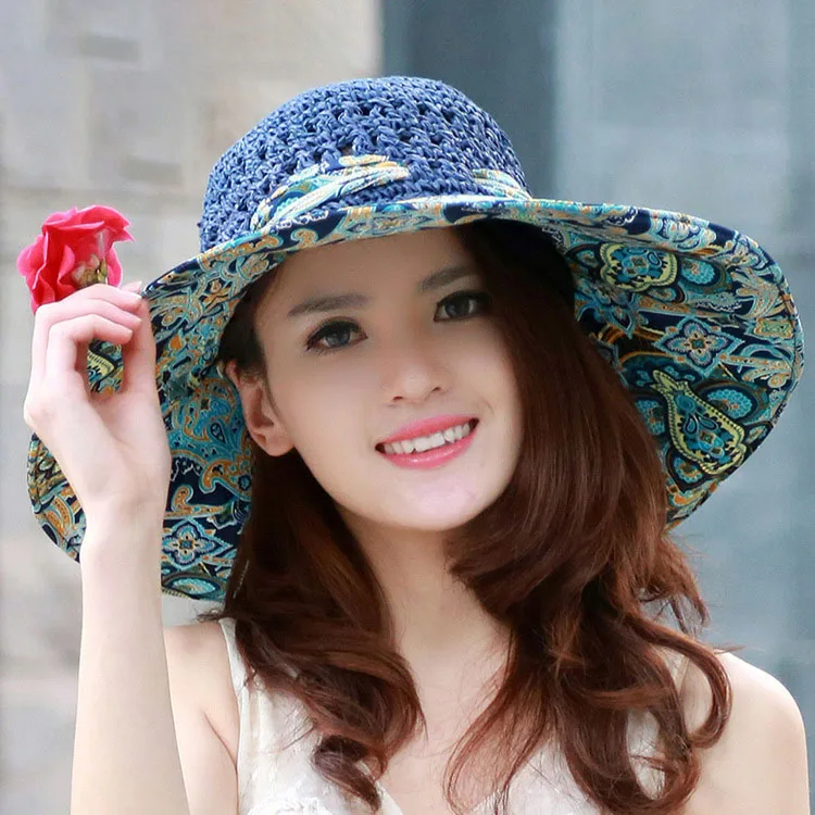 Women's Beach Big Eaves Straw Hat Spring And Summer Exquisite Flowers Sunshade Big Brim Sun Screen Handmade Hat Free Shipping