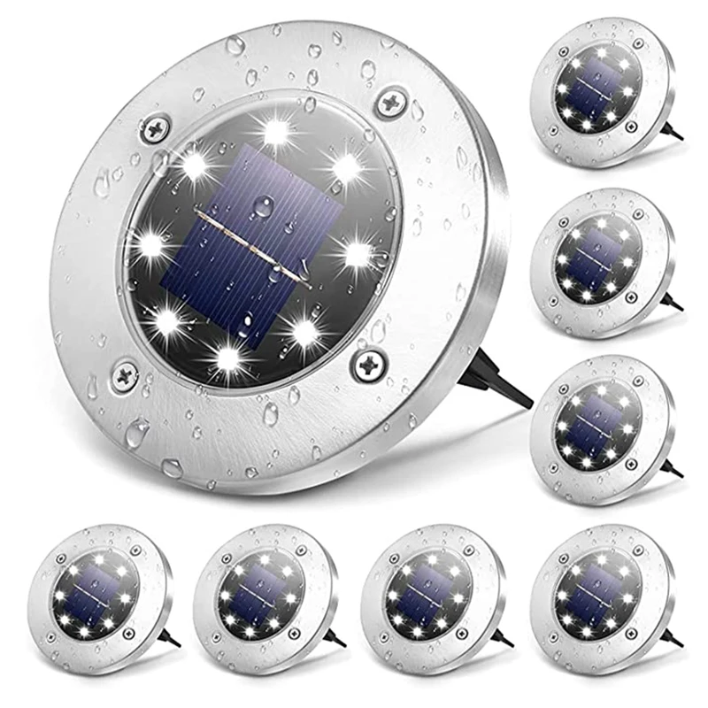 

8PCS Solar Ground Light Outdoor Waterproof 8 LED Landscape Lighting Solar Light Cold Light Outdoor Ground Light