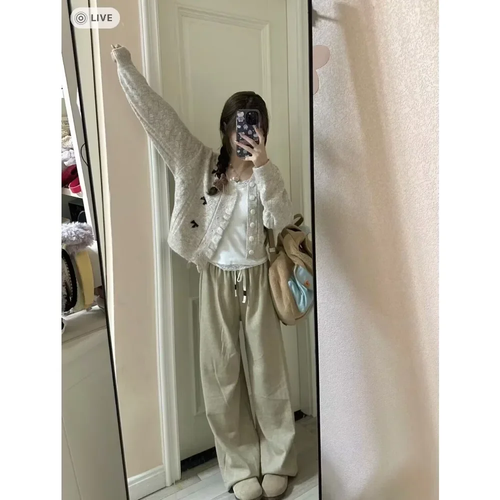 Милый Свитер В Молочном Стиле И Повседневный Комплект Брюк Женский Полный Из