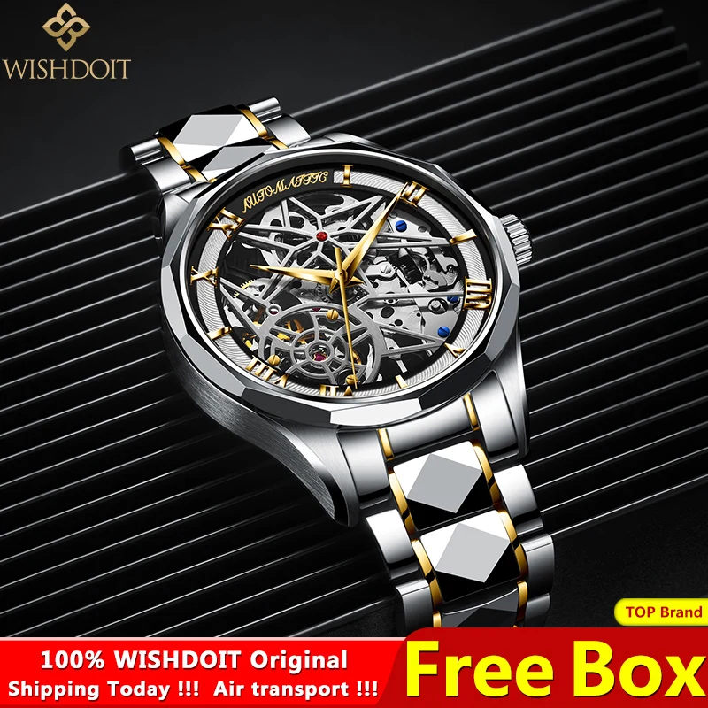 

WISHDOIT 2023 New Men's Casual Watch, Top Luxury Men's Automatic Mechanical Watch Waterproof Luminous Hollow Men's Hand Watch