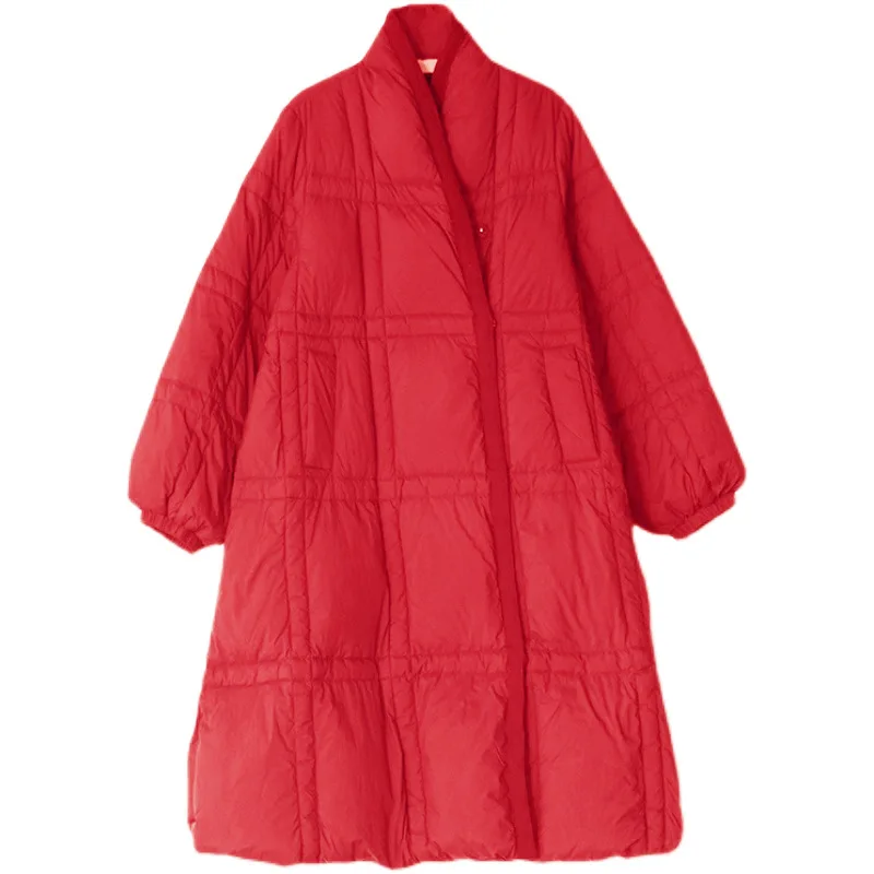 Loose Warm Medium Length Down Jacket Women's White Duck Down Thick Vintage 2022 Autumn and Winter Fashion New Winter Clothing