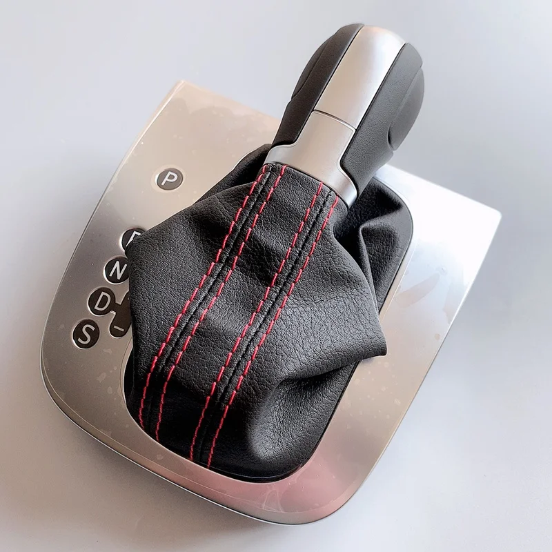 

Yeedercar Leather Black Or red line Stitching AT DSG Gear Shift Knob Lever Cover For Golf 6 MK6 G T I Jetta MK6 GLI