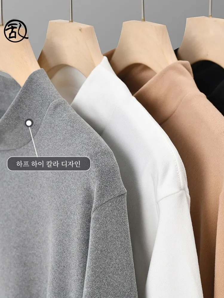 Half-high Collar Double-sided Dralon Long sleeves Shirt Men's Warm Inner wear Clothing Top Clothes Sanding Bottom...