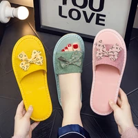 womens summer indoor slippers genuine leather an slip household casual shoes lovely color fashion slippers with bow knot