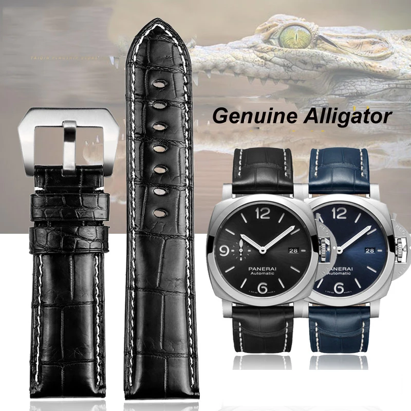 High-end Watch Accessories Watchband crocodile Leather Watch Strap 22mm 24mm Black brown blue man Watch Band For Panerai 111 441 enlarge