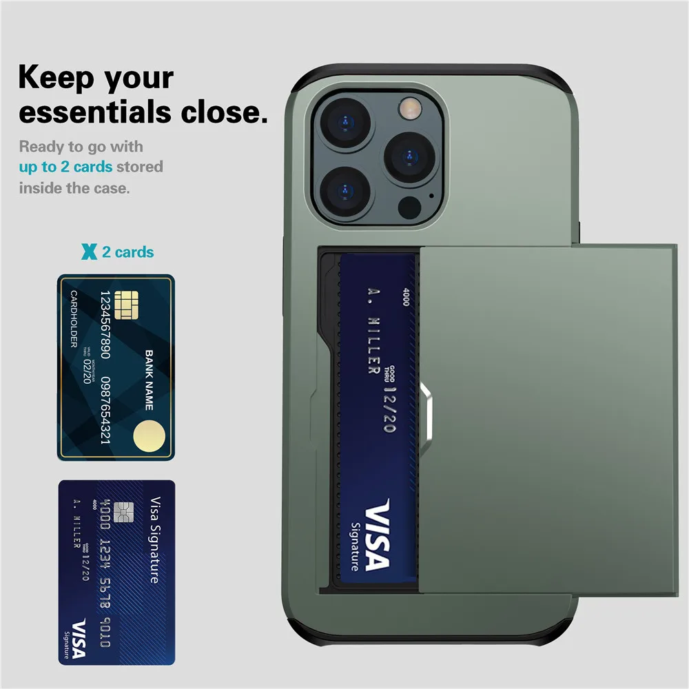 Чехол для iPhone 14 Pro Max с раздвижной дверцей и скрытым карманом для карты