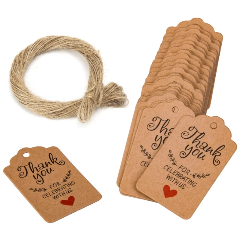 

Thank You For Celebrating With Us Tag Kraft Paper Festival Wedding Greeting Card Gift Tag Give Away 20m Jute Twine 100pcs/pack