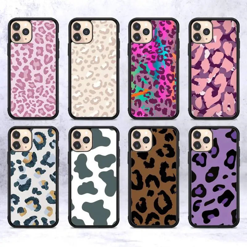

YNDFCNB Leopard grain Phone Case Silicone PC+TPU Case for iPhone 11 12 13 Pro Max 8 7 6 Plus X SE XR Hard Fundas