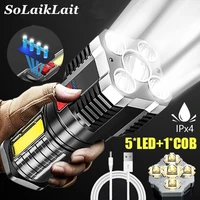 2022 upgraded usb rechargeable 5 core led flashlight powerful led torch super bright cob portable light camping fishing lantern