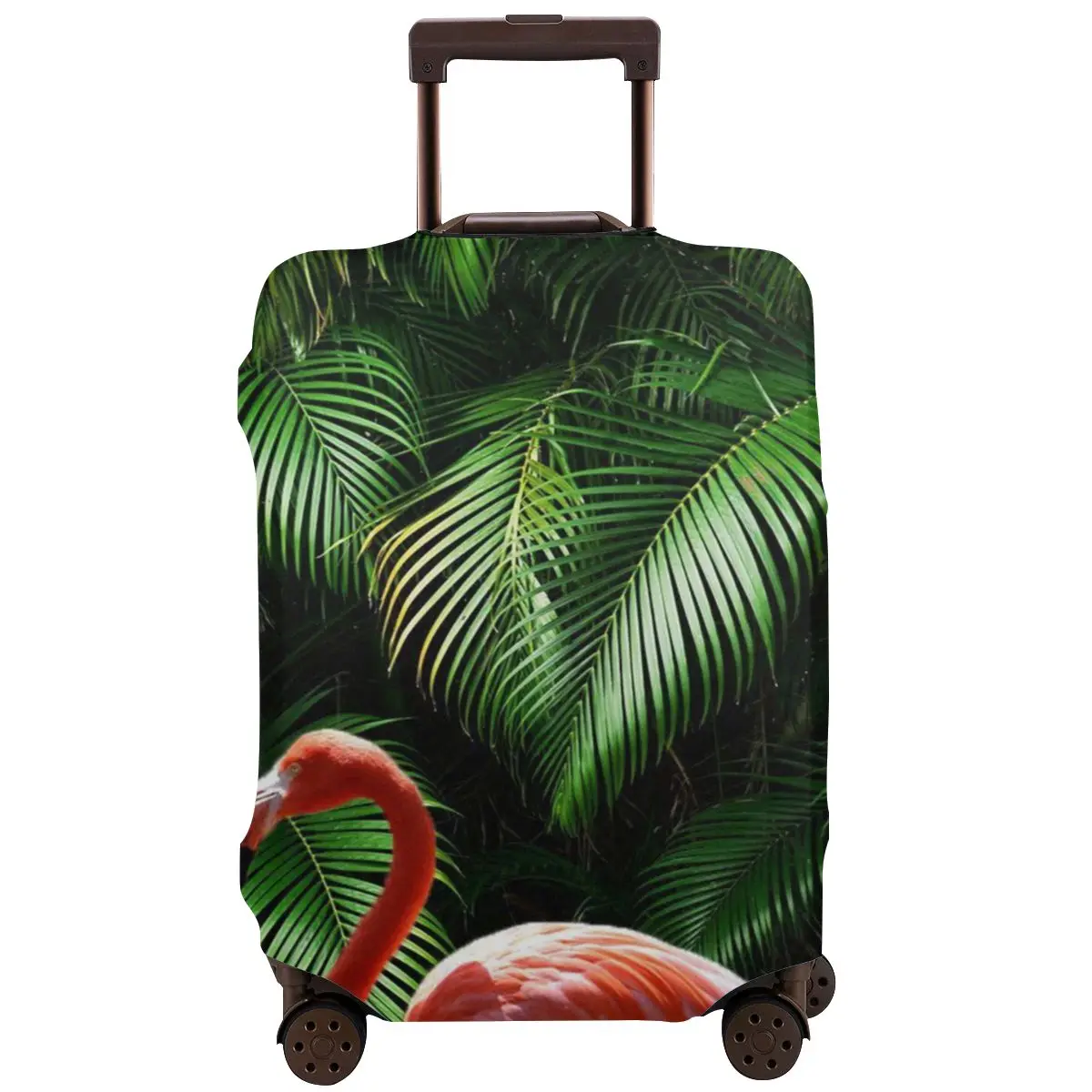 

Pink Flamingo Among Green Leaves Travel Suitcase Luggage Case Washable Luggage Protective Cover Elastic Dust Case For 18''-32''