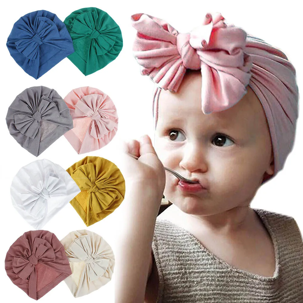 

Stretchy Turban Hats with Knotted Big Bow Caps Beanies Bonnets Headwraps Hair Accessories for Baby Girls Infants Toddlers Kids