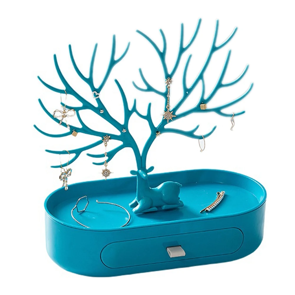

Deer Earrings Necklace Ring Pendant Bracelet Jewelry Display Stand Branch Tray Jewelry Organizing Hanger(Blue)