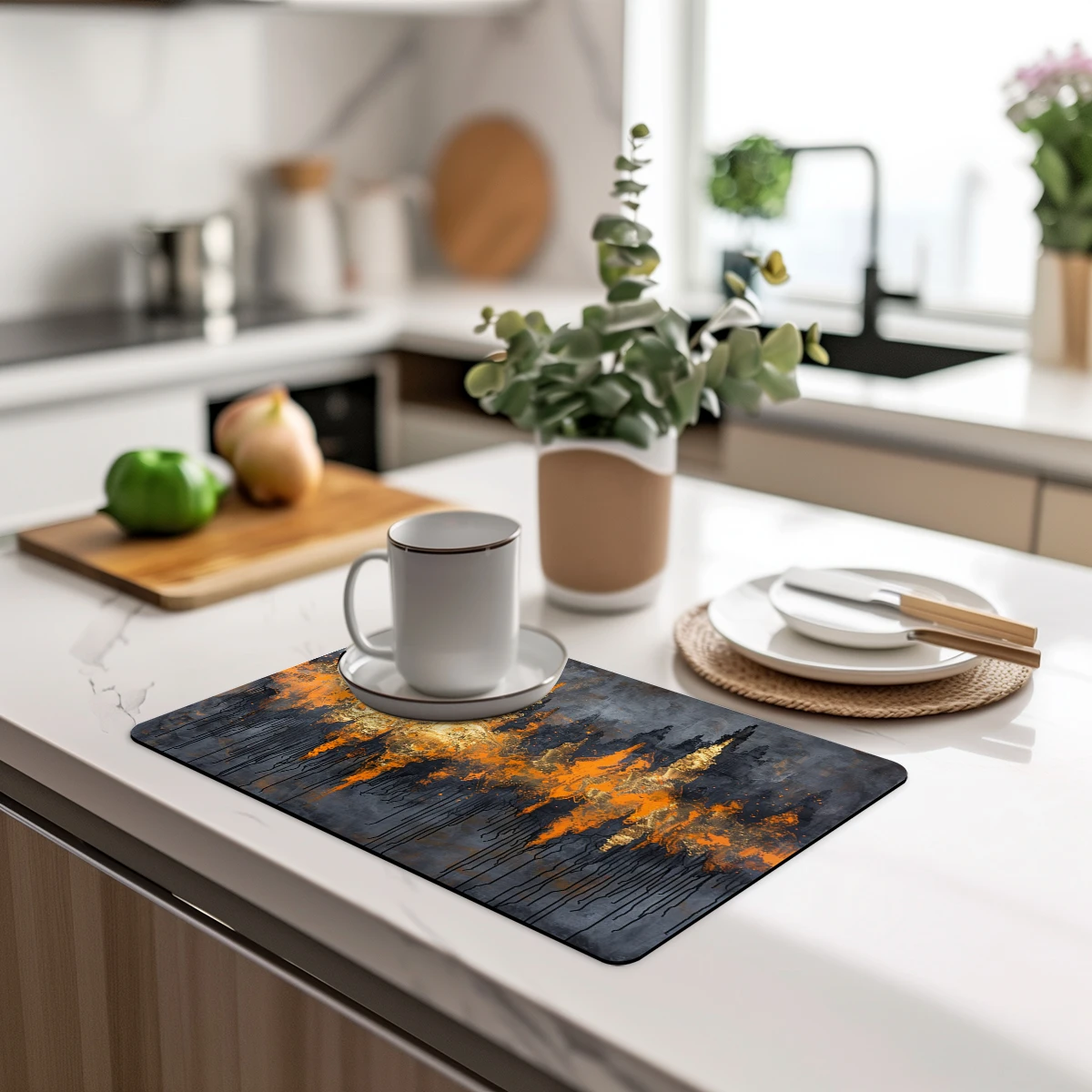 Впитывающий коврик осенняя абстрактная линия листья дерева кухонный