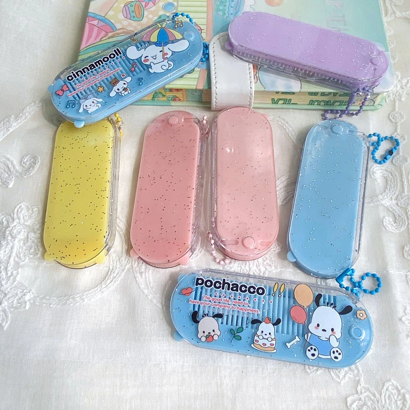 Мультяшное милое складное зеркало-гребень Sanrio комбинированное зеркало для