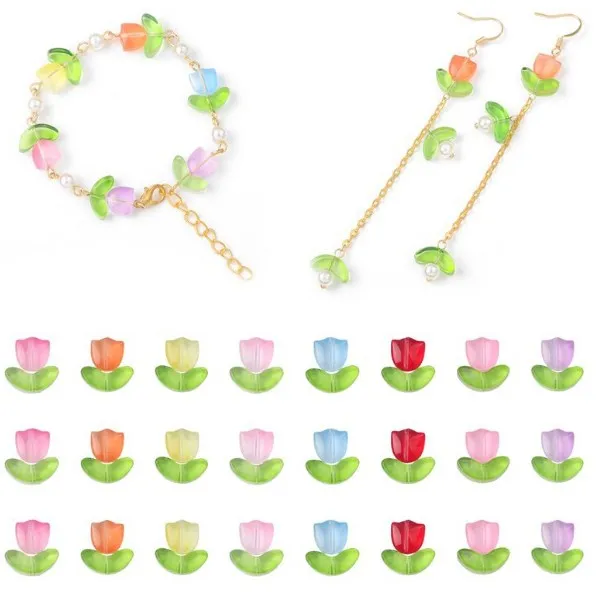 

20pset/lot Jelly powder gradient glass tulip petal beading material DIY handmade bracelet earrings accessories hairpin