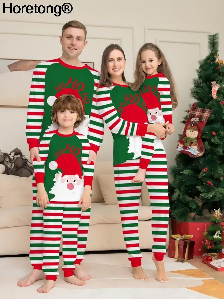 

Christmas Family Matching Outfits Santa Claus Father Mother Kids Pajamas Set Mommy and Me sleepwear Clothes Tops+Pants Striped