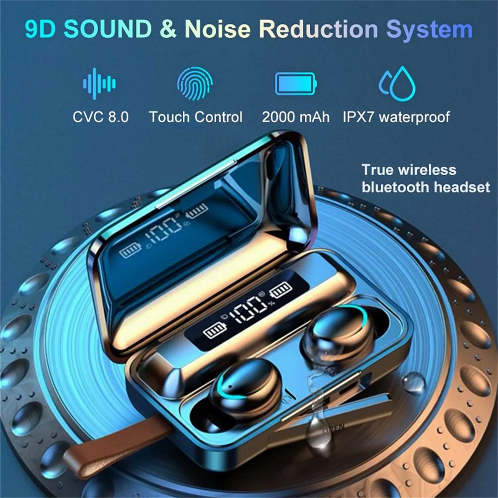 

TWS Bluetooth 5.0 Earphones 2000mAh Charging Box Wireless Headphone 9D Stereo Sports Waterproof Earbuds Headsets With Microphone
