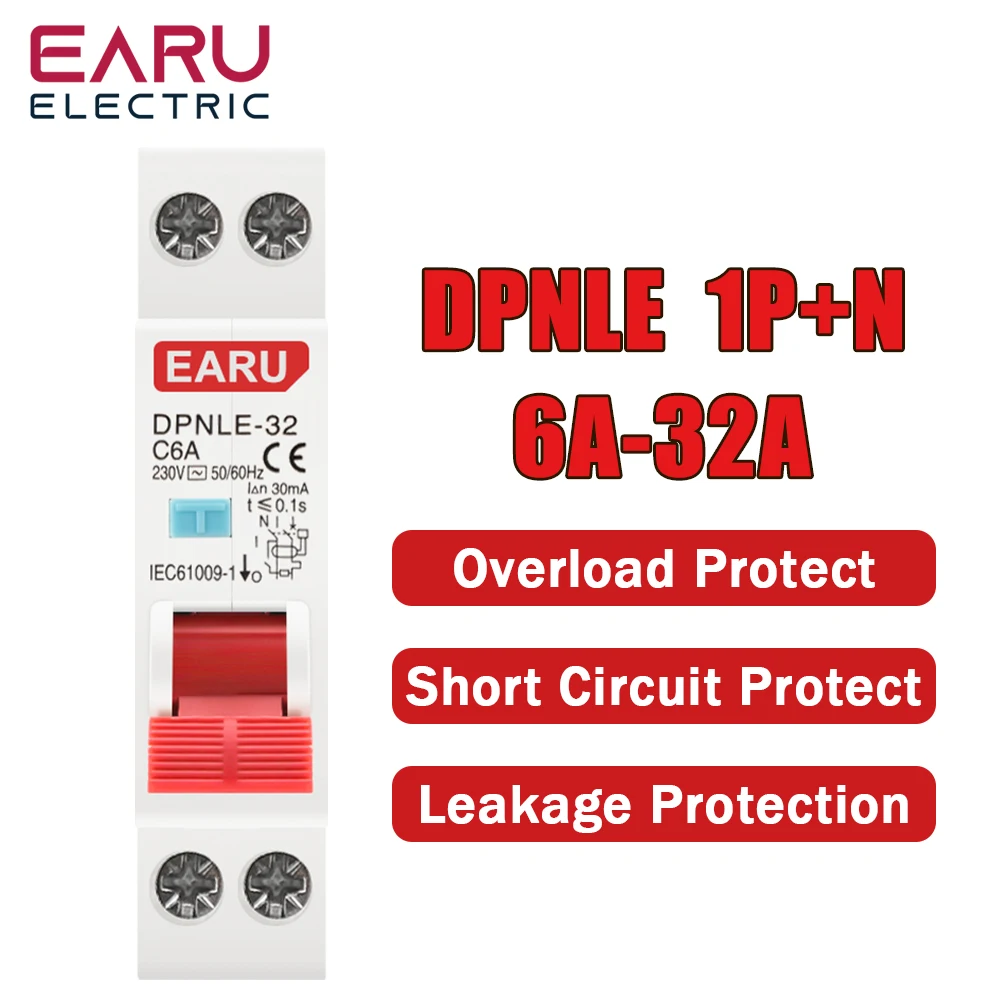 

Автоматический выключатель дифференциального тока EARUELECTRIC DPNLE-32 30mA 6kA 1P+N 230В