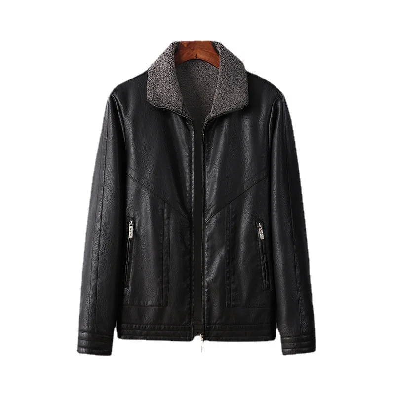 

Leather men autumn and winter add cashmere thick jacket spring and autumn Korean trend handsome leisure loose coat