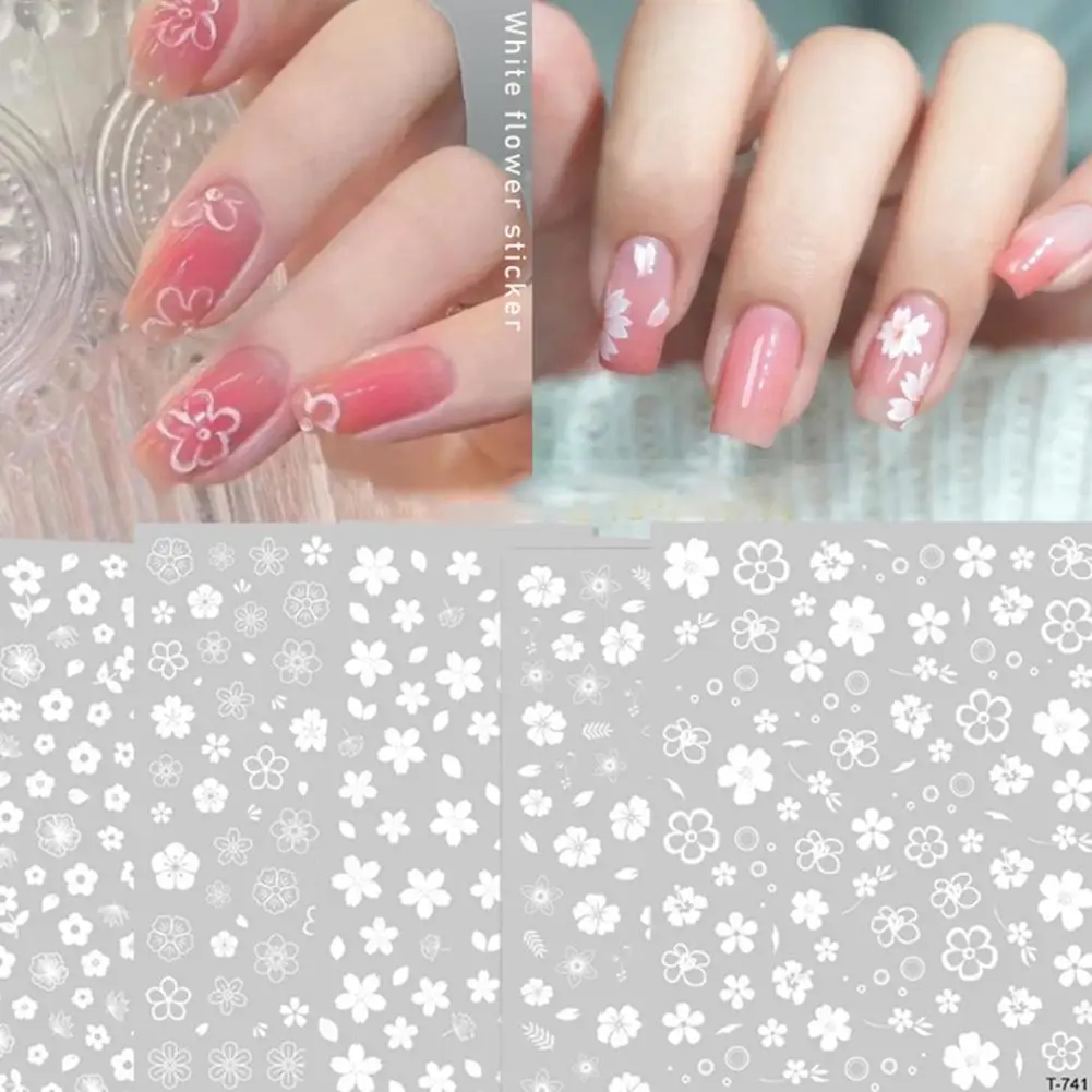 

Nail Art Sticker Self-adhesive White Flower Decal Ultra Thin Nails Art Tip Decoration 2D Sticker Manicure Supplies