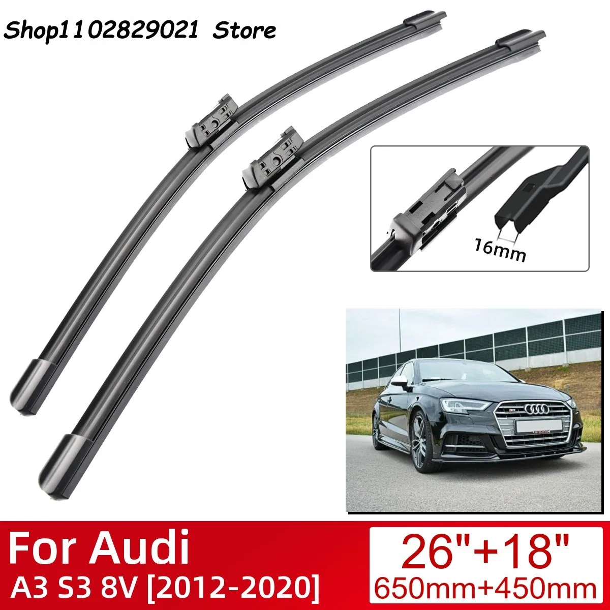 

For Audi A3 S3 8V 2012-2020 Car Accessories Front Windscreen Wiper Blade Brushes Wipers 2020 2019 2018 2017 2016 2015 2014 2013