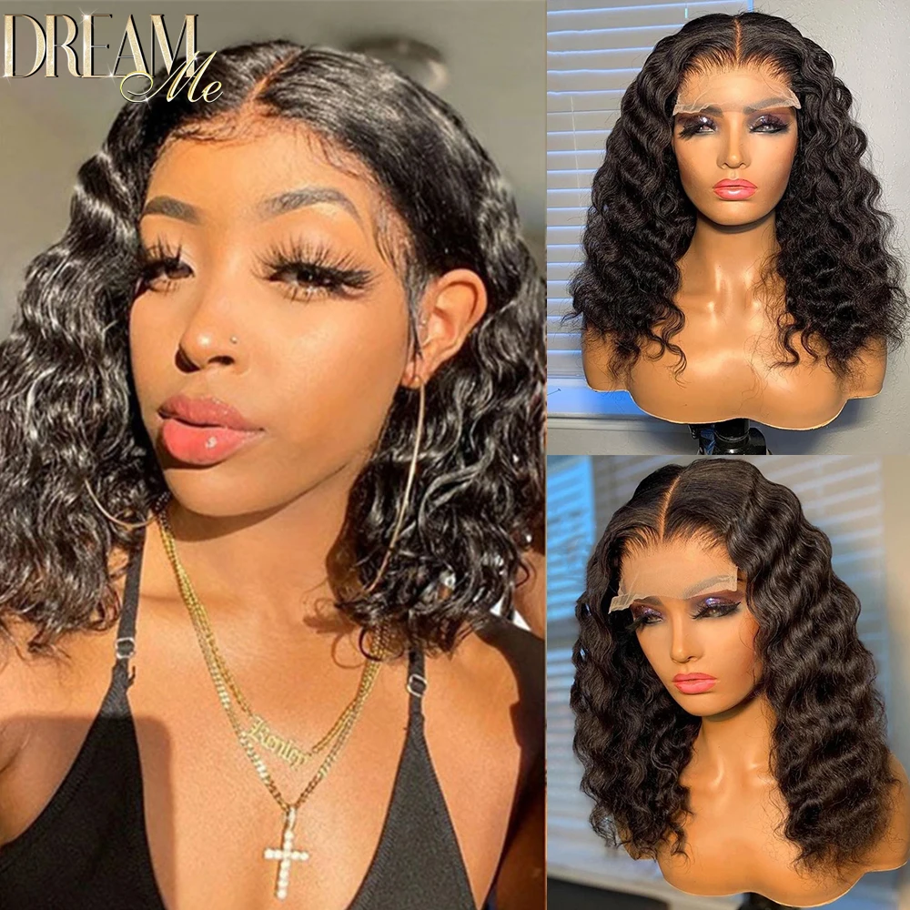 Короткий парик с глубокими волнами 13x4 HD кружевной фронтальный из натуральных