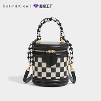 checkerboard bucket bag women 2022 new light luxury cylinder bag niche portable shoulder messenger small bag designer bag