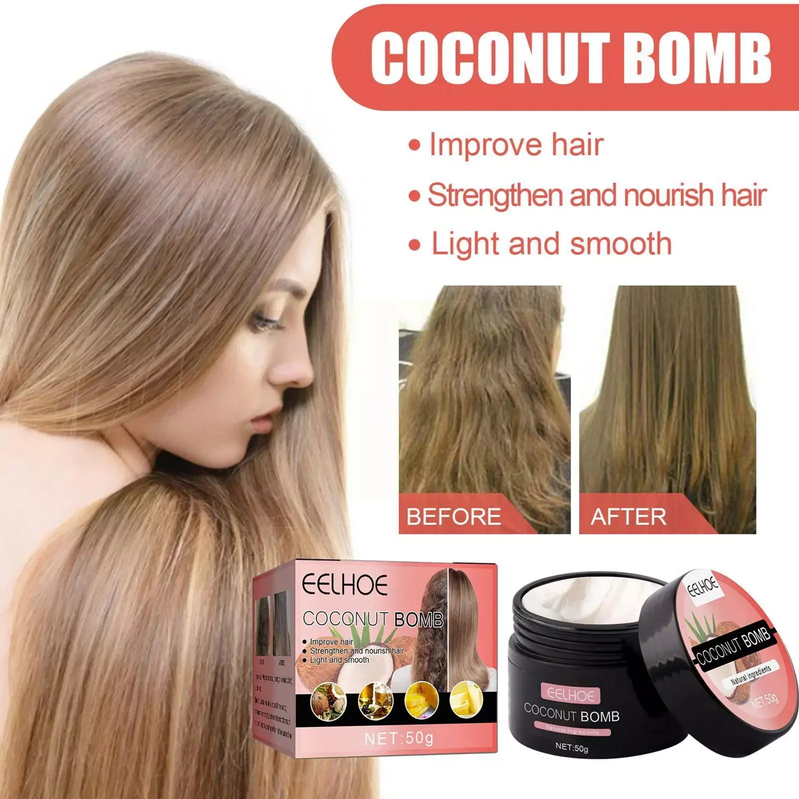 

NEW IN Coconut Nourishing Hair Mask Nutritious Infusion Moisturizing Repairing Hair Mask Soft Frizzy Dry Perm Dyed Damaged Hair