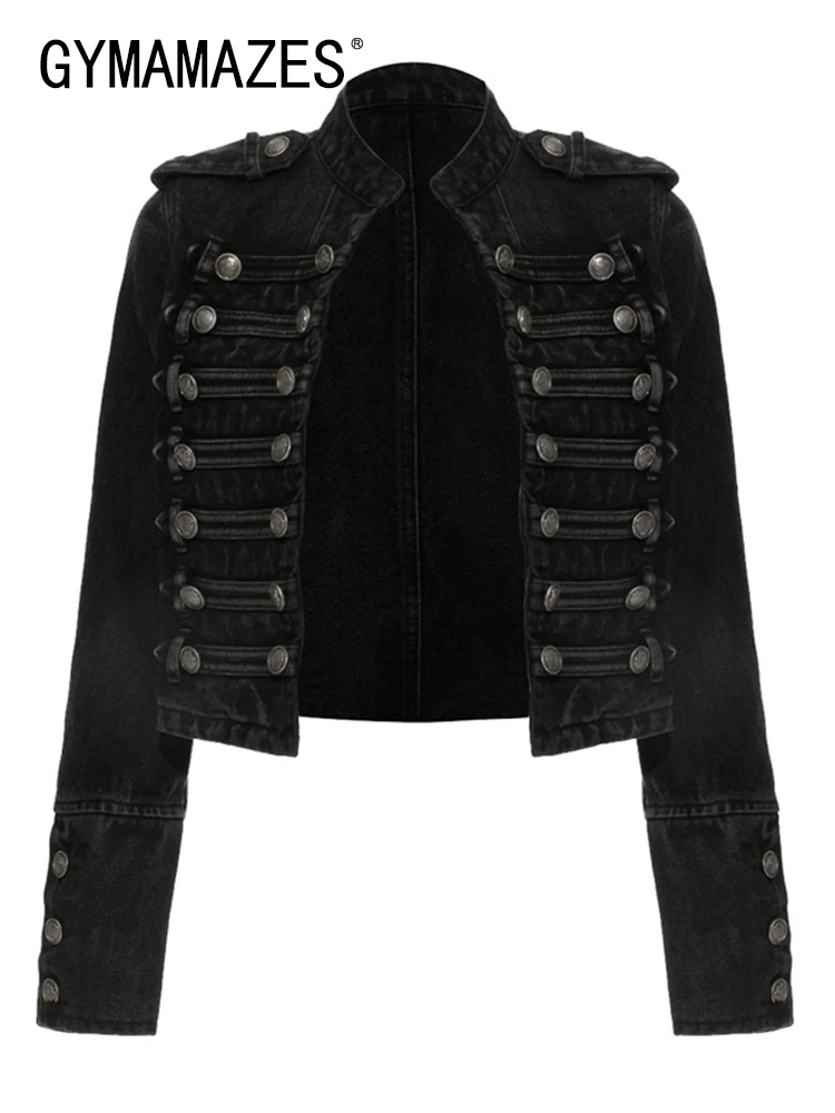 

GYMAMAZES однотонные винтажные куртки для женщин стоячий воротник длинный рукав пэчворк пуговицы Элегантная куртка женская модная одежда 2023
