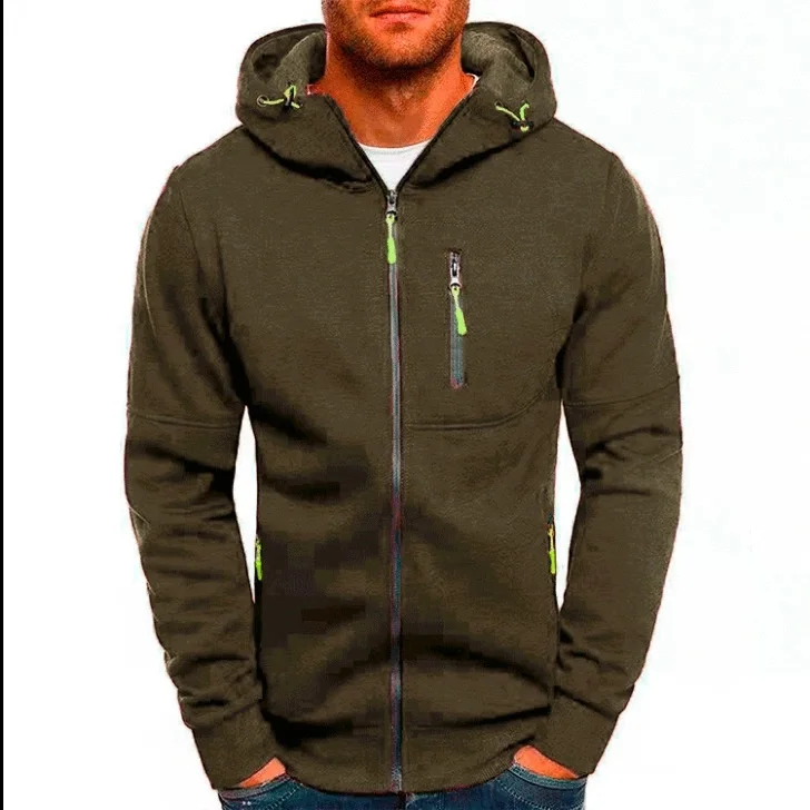

2023 Men's Casual New Sports Fashion Fitness Solid Color Cardigan Zipper Hooded Sweater