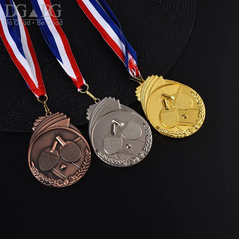 Table Tennis Gold Medals Trophy Award with Neck Ribbons Various Souvenir Ping-Pong School Sport Prize Factory Dropshipping